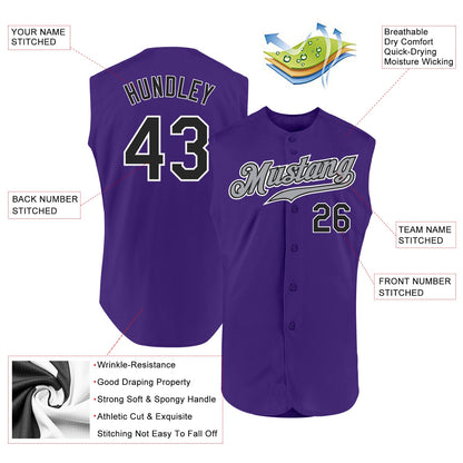 Custom Purple Black-White Authentic Sleeveless Baseball Jersey - Sky-Custom