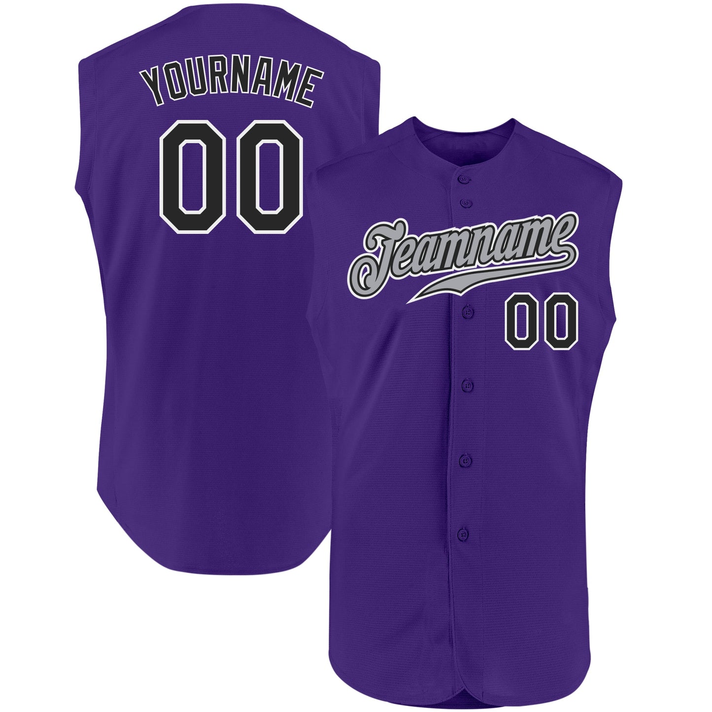 Custom Purple Black-White Authentic Sleeveless Baseball Jersey - Sky-Custom