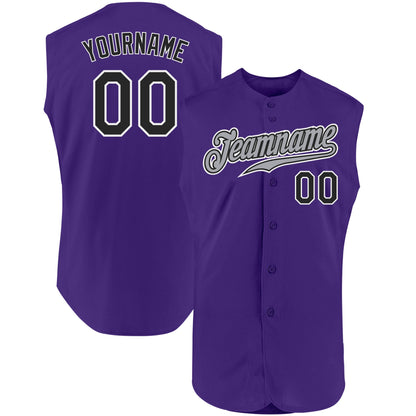 Custom Purple Black-White Authentic Sleeveless Baseball Jersey - Sky-Custom