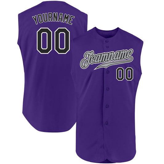 Custom Purple Black-White Authentic Sleeveless Baseball Jersey - Sky-Custom