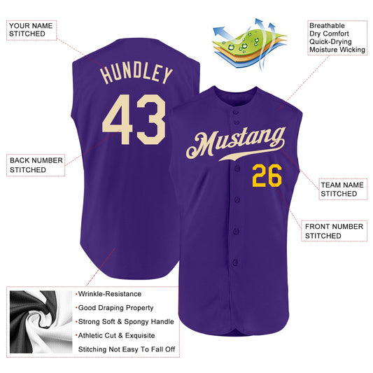 Custom Purple Cream-Gold Authentic Sleeveless Baseball Jersey - Sky-Custom