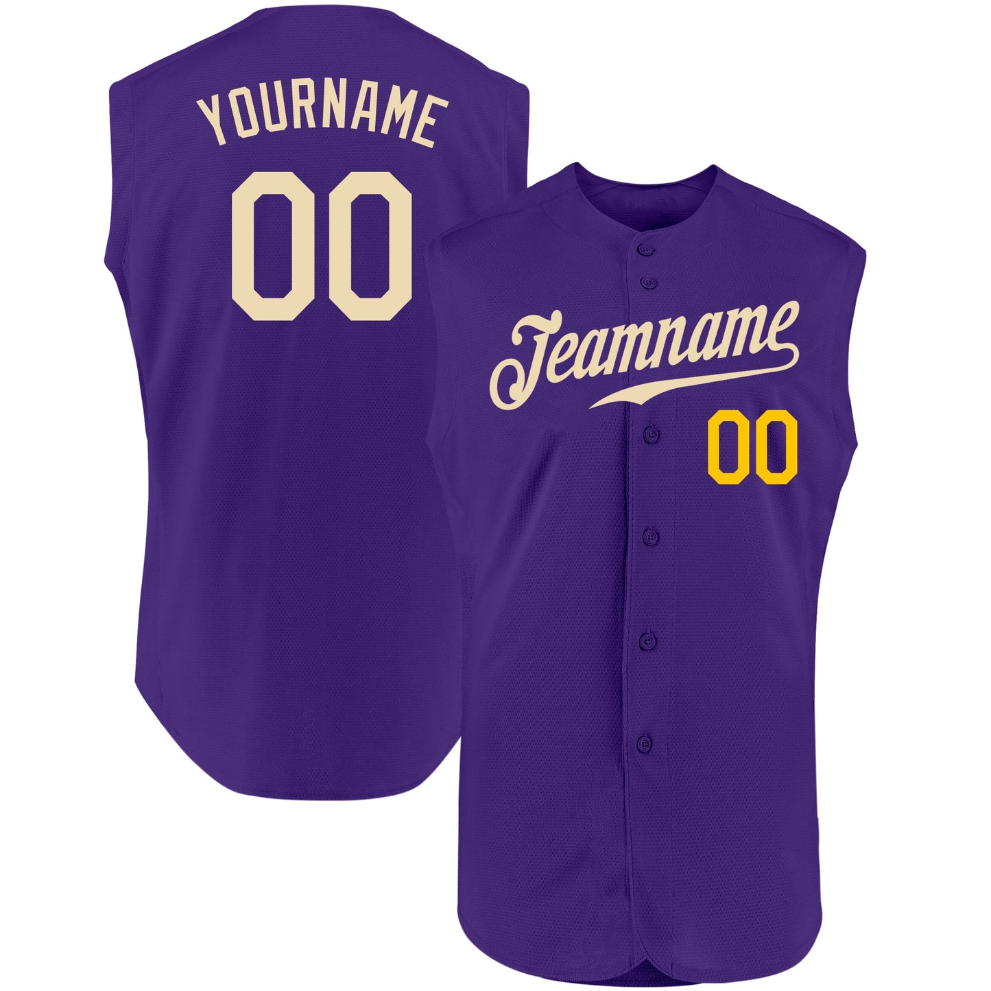 Custom Purple Cream-Gold Authentic Sleeveless Baseball Jersey - Sky-Custom