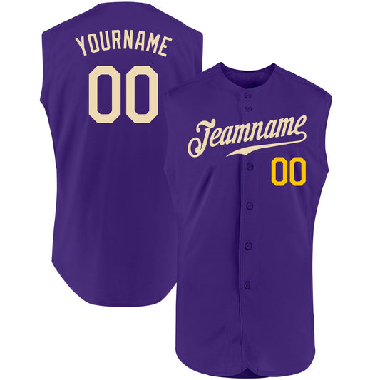 Custom Purple Cream-Gold Authentic Sleeveless Baseball Jersey - Sky-Custom