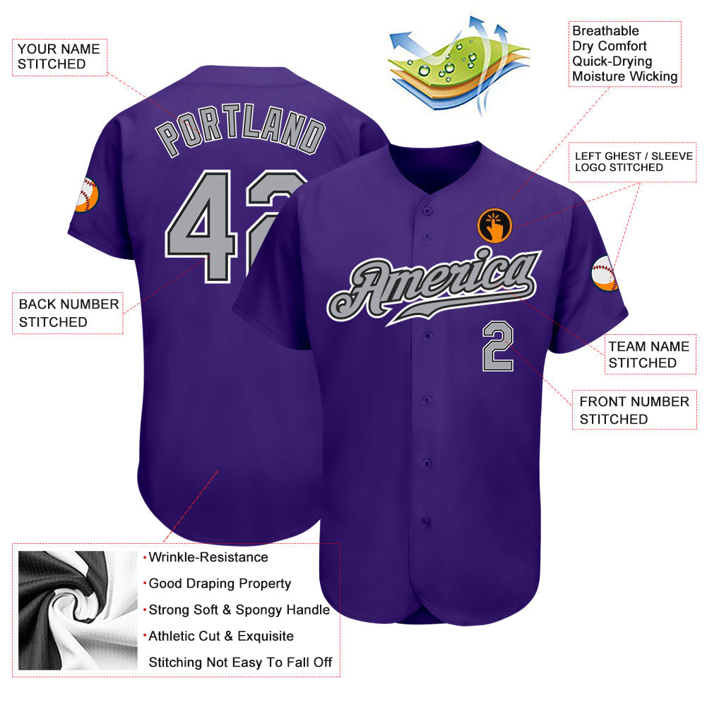 Custom Purple Gray-Black Authentic Baseball Jersey - Sky-Custom