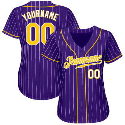 Custom Purple White Pinstripe Gold-White Authentic Baseball Jersey - Sky-Custom