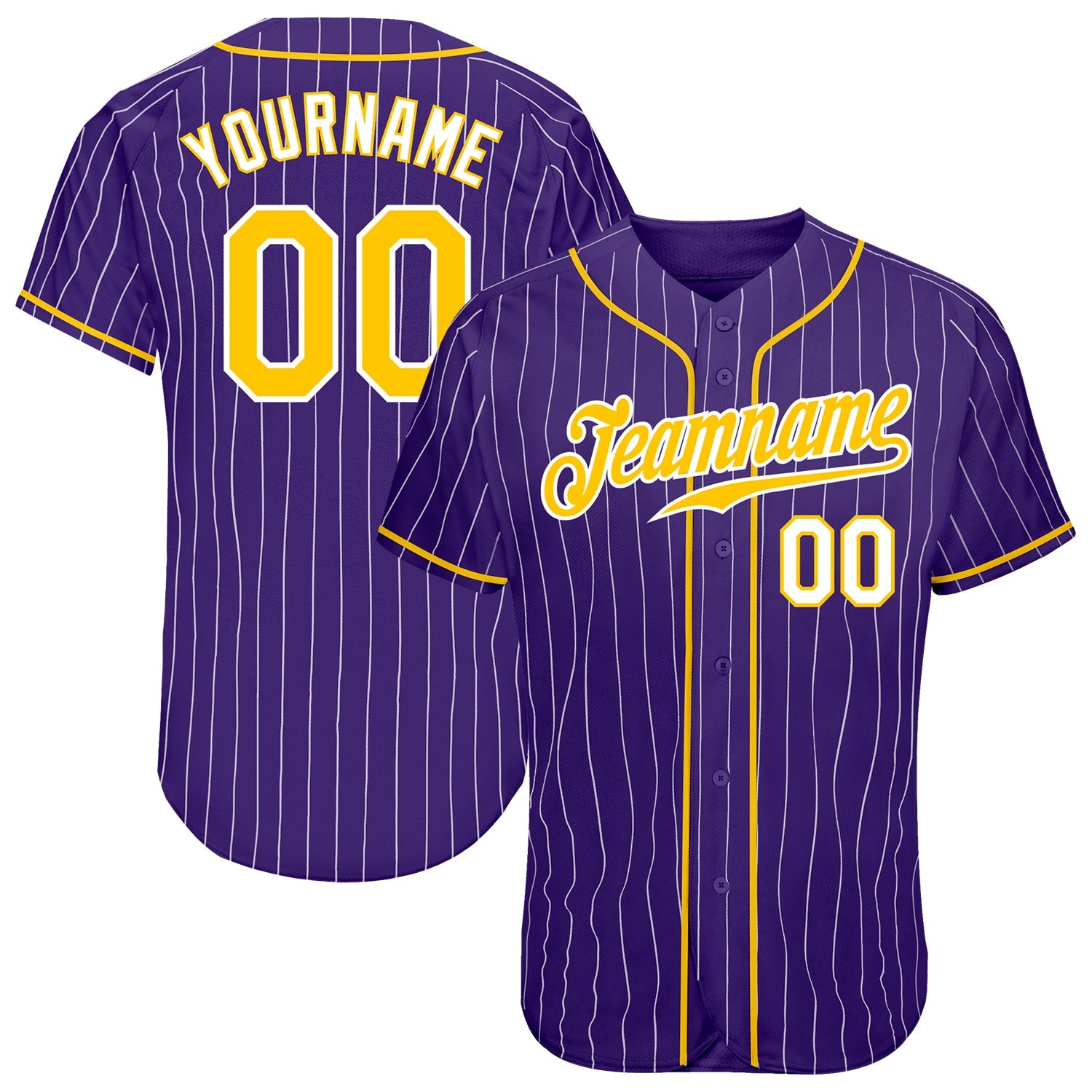 Custom Purple White Pinstripe Gold-White Authentic Baseball Jersey - Sky-Custom