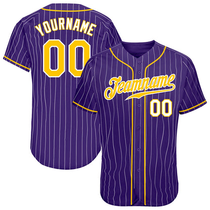 Custom Purple White Pinstripe Gold-White Authentic Baseball Jersey - Sky-Custom