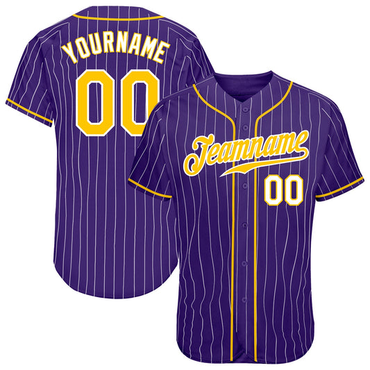 Custom Purple White Pinstripe Gold-White Authentic Baseball Jersey - Sky-Custom