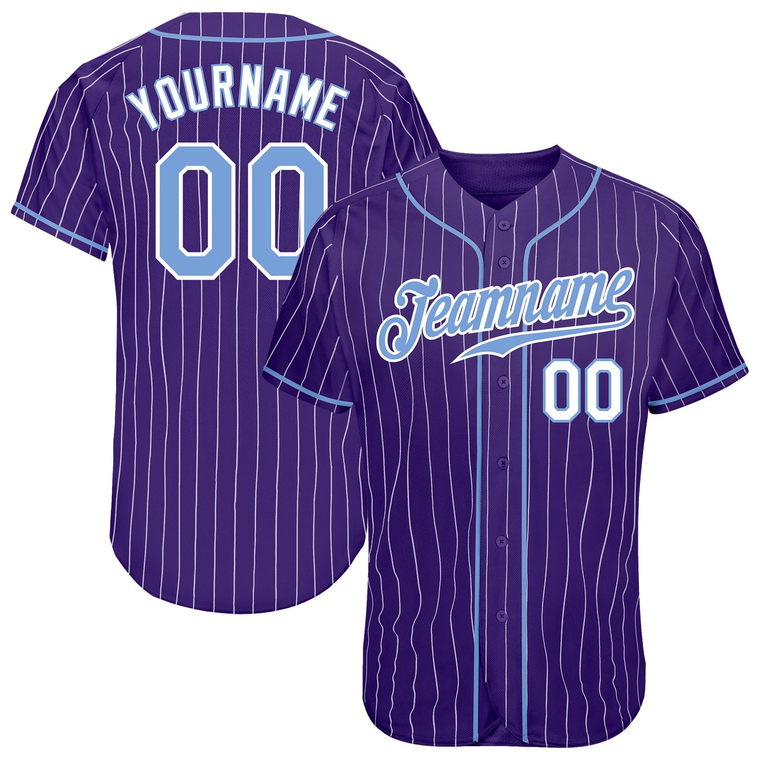 Custom Purple White Pinstripe Light Blue-White Authentic Baseball Jersey - Sky-Custom