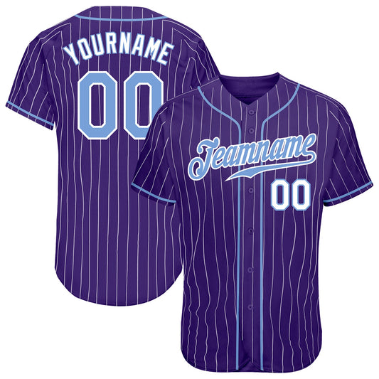 Custom Purple White Pinstripe Light Blue-White Authentic Baseball Jersey - Sky-Custom