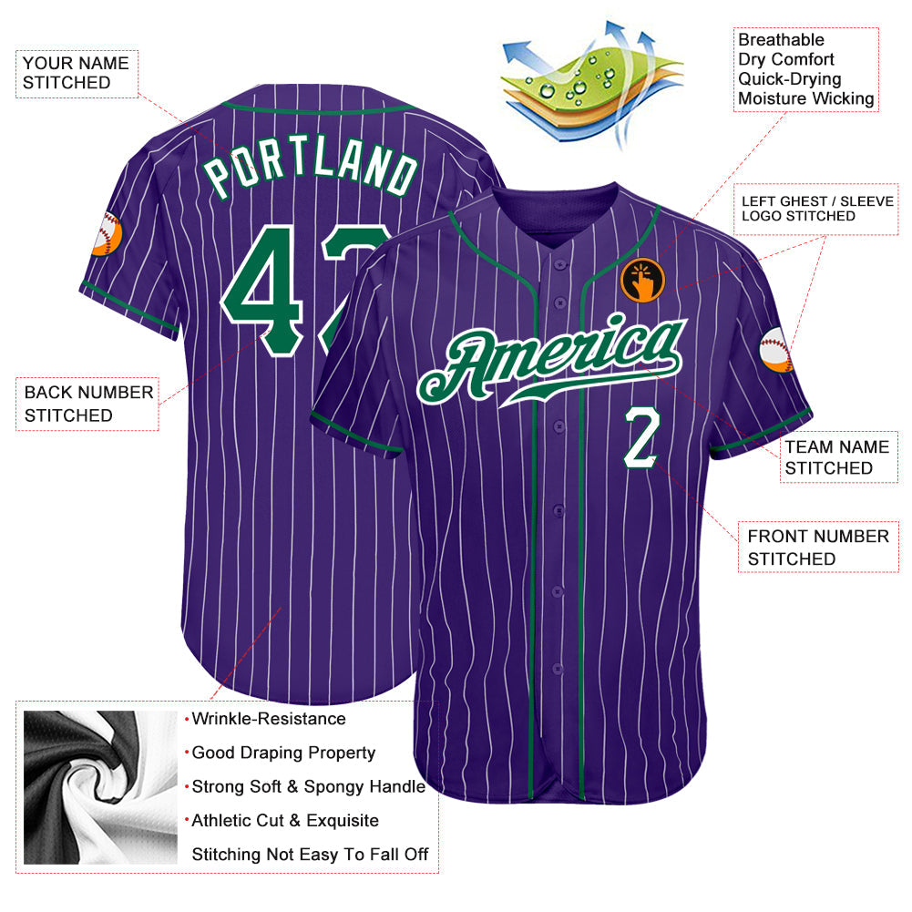 Custom Purple White Pinstripe Kelly Green-White Authentic Baseball Jersey - Sky-Custom