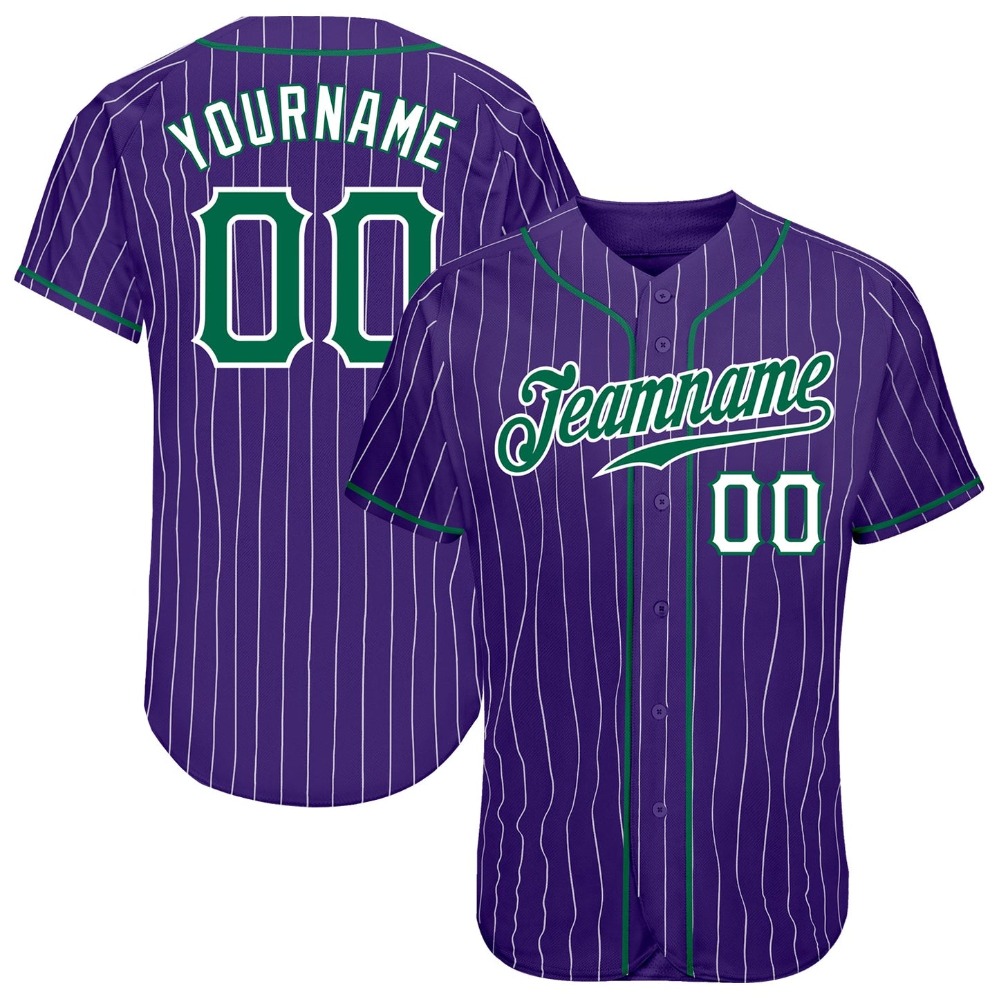 Custom Purple White Pinstripe Kelly Green-White Authentic Baseball Jersey - Sky-Custom