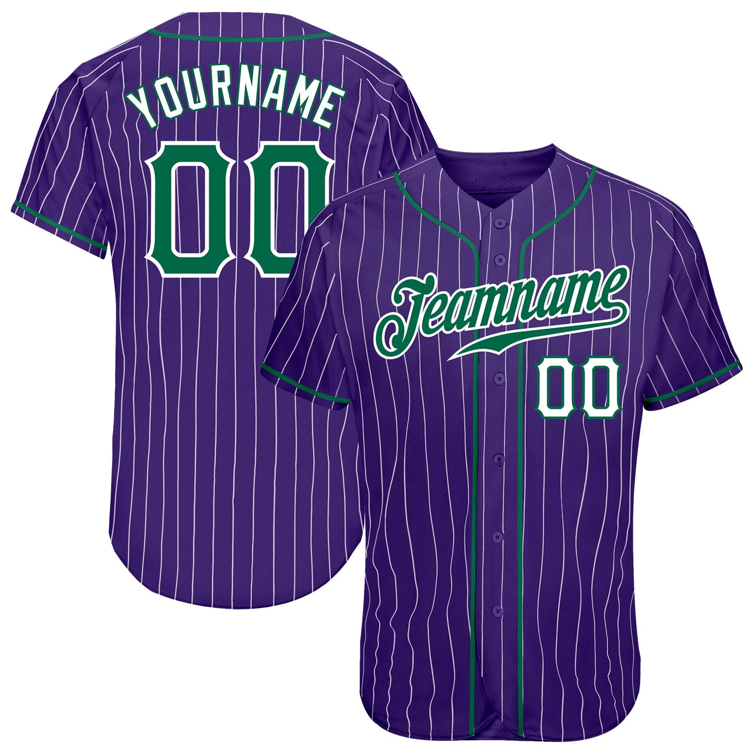 Custom Purple White Pinstripe Kelly Green-White Authentic Baseball Jersey - Sky-Custom