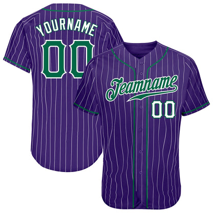 Custom Purple White Pinstripe Kelly Green-White Authentic Baseball Jersey - Sky-Custom