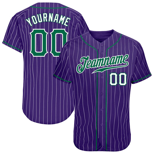 Custom Purple White Pinstripe Kelly Green-White Authentic Baseball Jersey - Sky-Custom