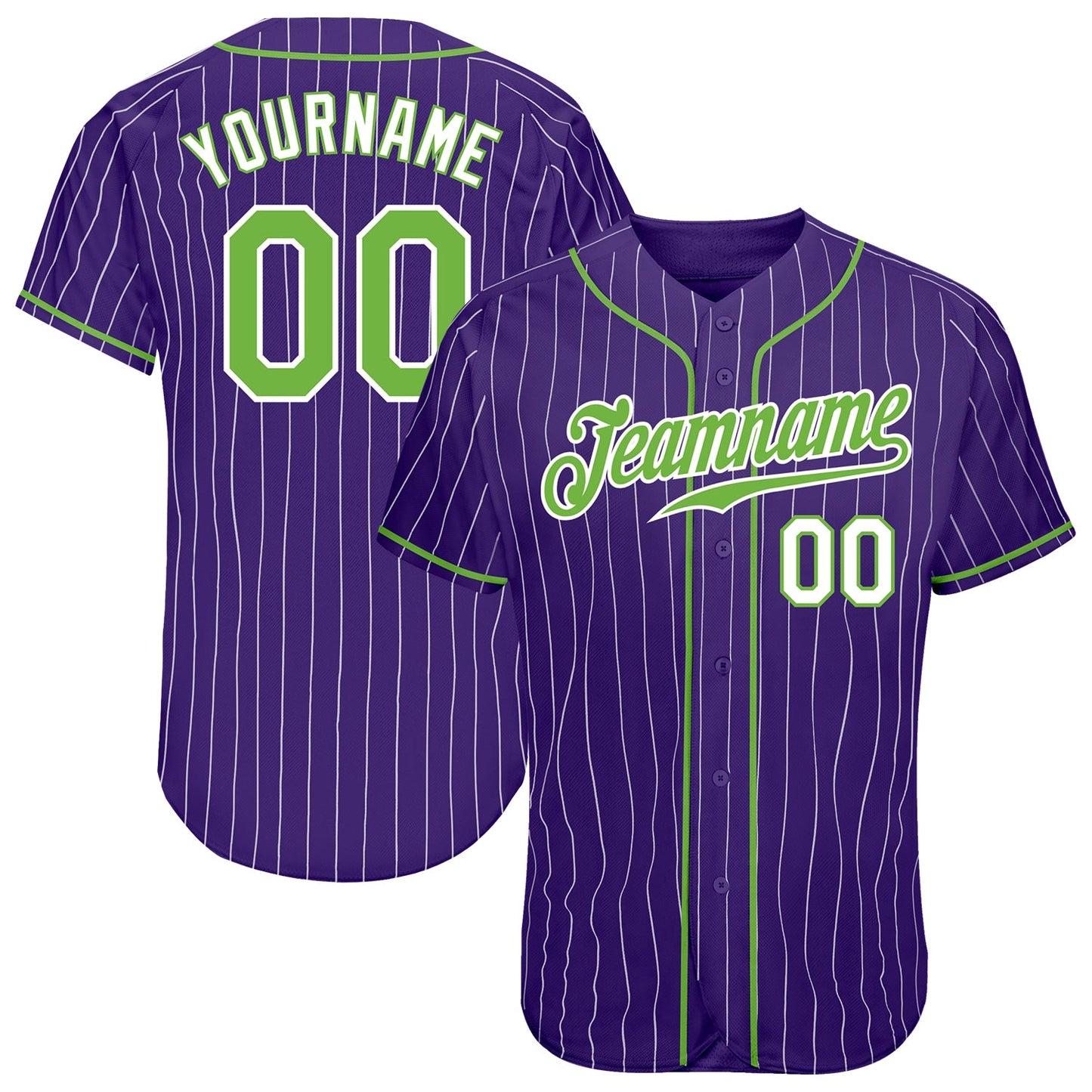 Custom Purple White Pinstripe Neon Green-White Authentic Baseball Jersey - Sky-Custom