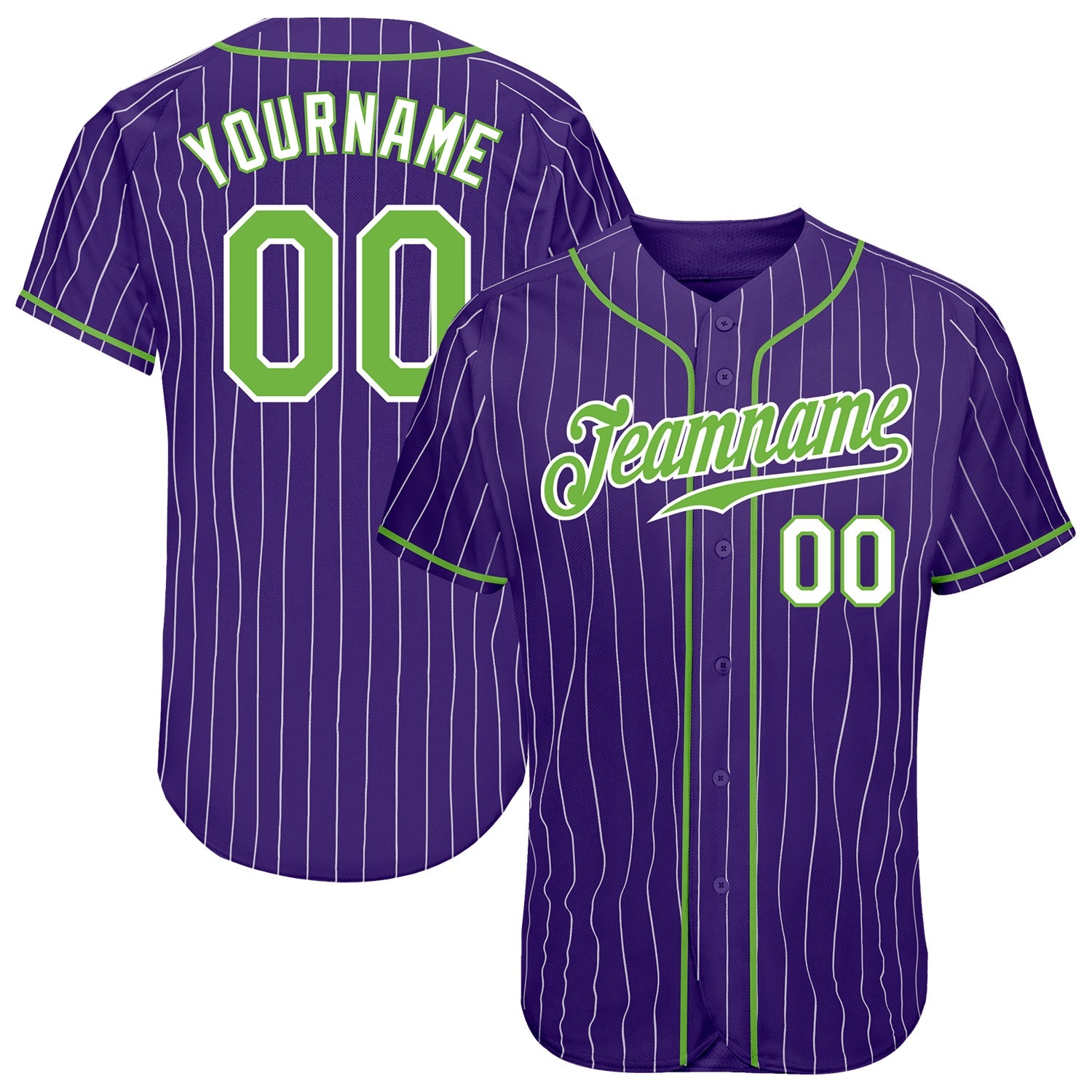 Custom Purple White Pinstripe Neon Green-White Authentic Baseball Jersey - Sky-Custom