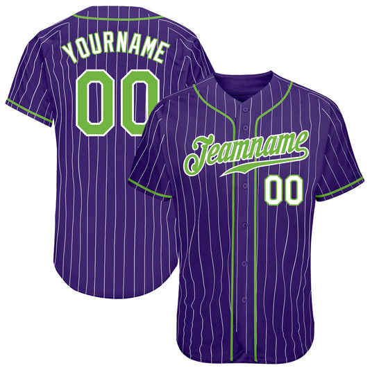 Custom Purple White Pinstripe Neon Green-White Authentic Baseball Jersey - Sky-Custom