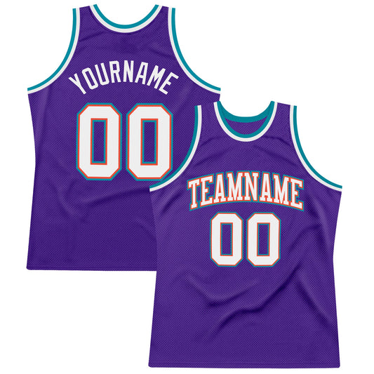 Custom Purple White-Teal Authentic Throwback Basketball Jersey - Sky-Custom