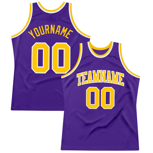 Custom Purple Gold-White Authentic Throwback Basketball Jersey - Sky-Custom