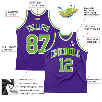 Custom Purple Neon Green-White Authentic Throwback Basketball Jersey - Sky-Custom