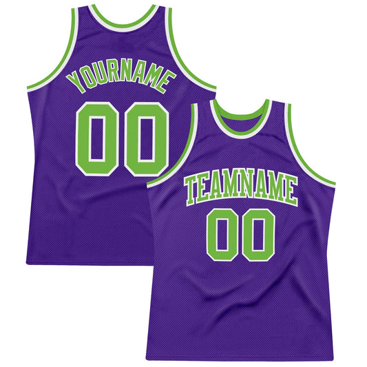 Custom Purple Neon Green-White Authentic Throwback Basketball Jersey - Sky-Custom