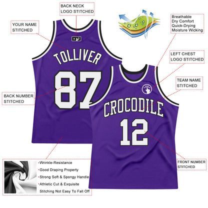 Custom Purple White-Black Authentic Throwback Basketball Jersey - Sky-Custom