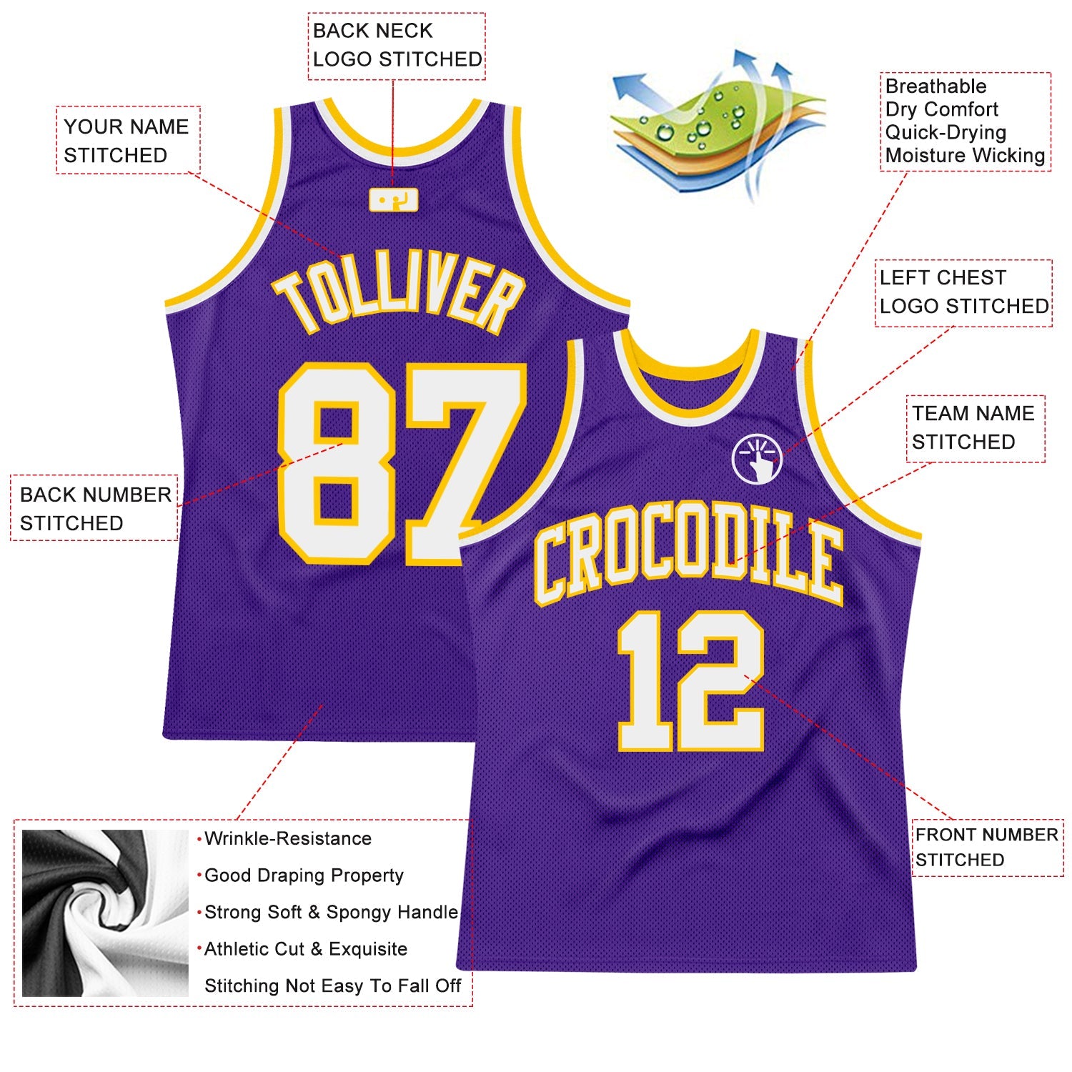 Custom Purple White-Gold Authentic Throwback Basketball Jersey - Sky-Custom