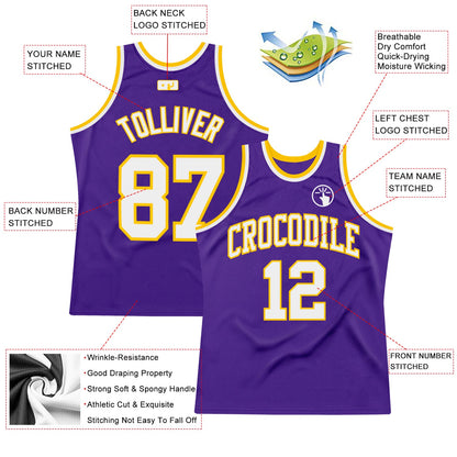 Custom Purple White-Gold Authentic Throwback Basketball Jersey - Sky-Custom