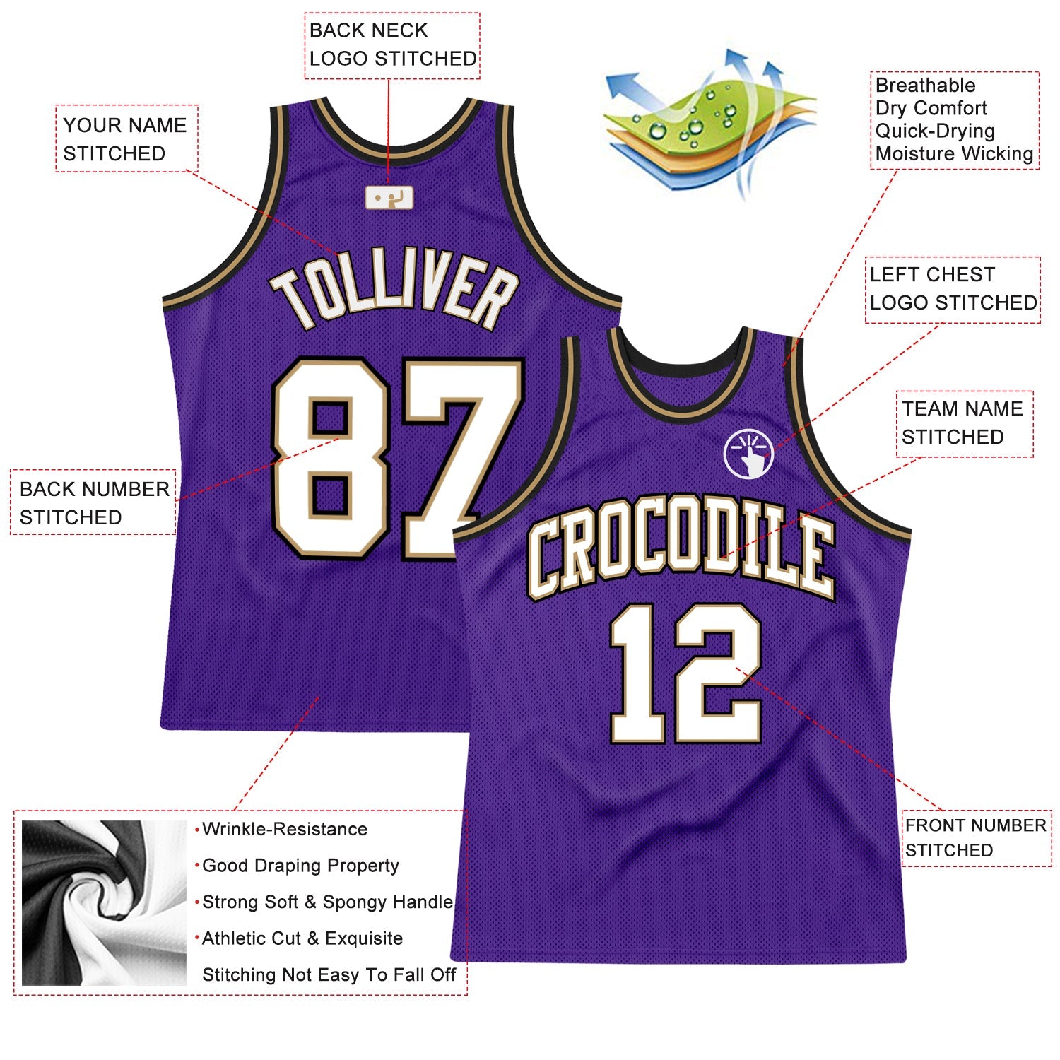 Custom Purple White-Old Gold Authentic Throwback Basketball Jersey - Sky-Custom