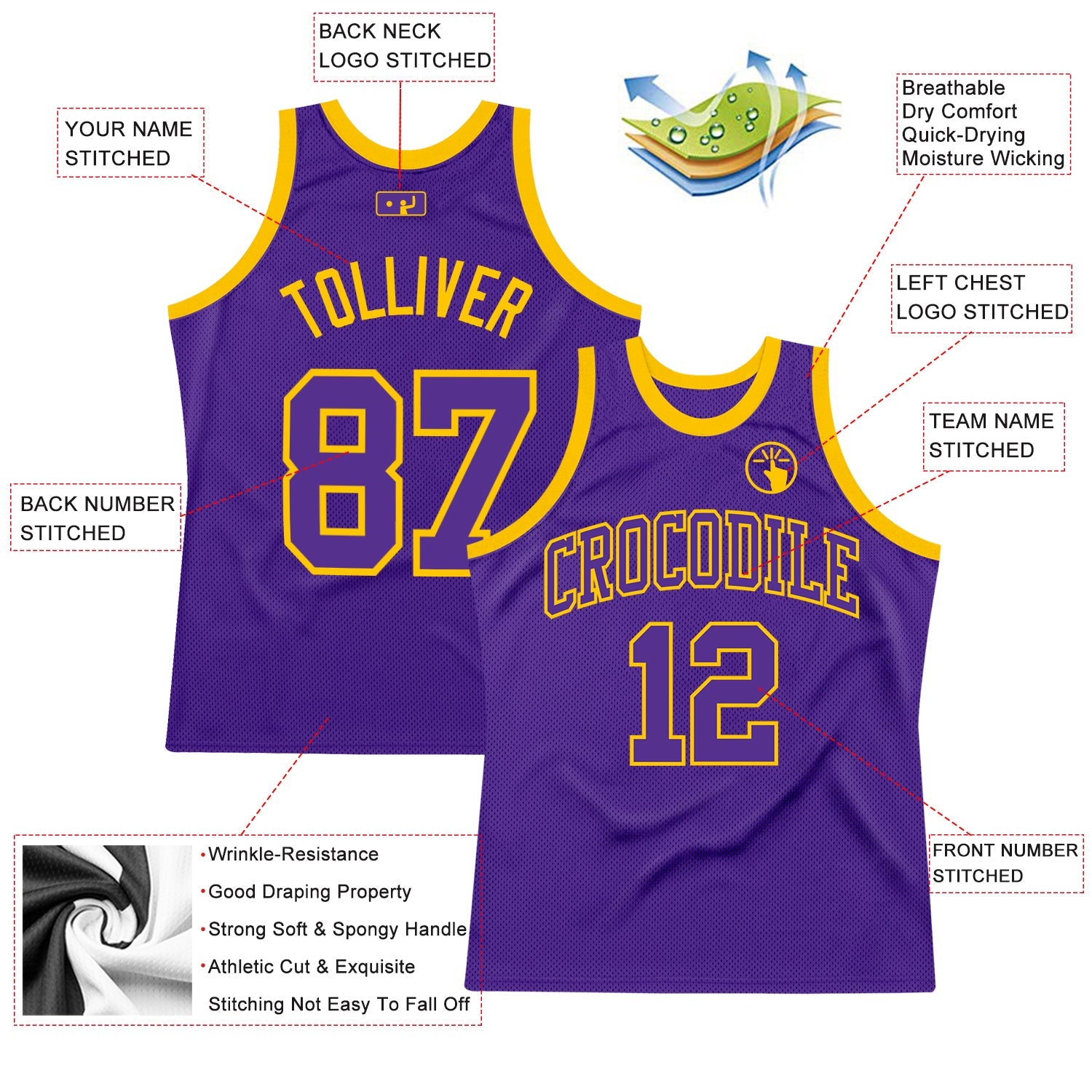 Custom Purple Purple-Gold Authentic Throwback Basketball Jersey - Sky-Custom
