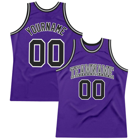 Custom Purple Black-White Authentic Throwback Basketball Jersey - Sky-Custom