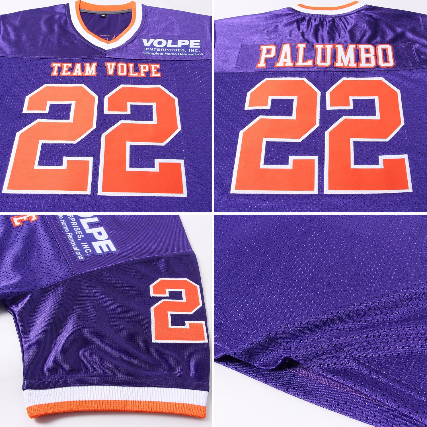 Custom Purple Orange-White Mesh Authentic Throwback Football Jersey - Sky-Custom