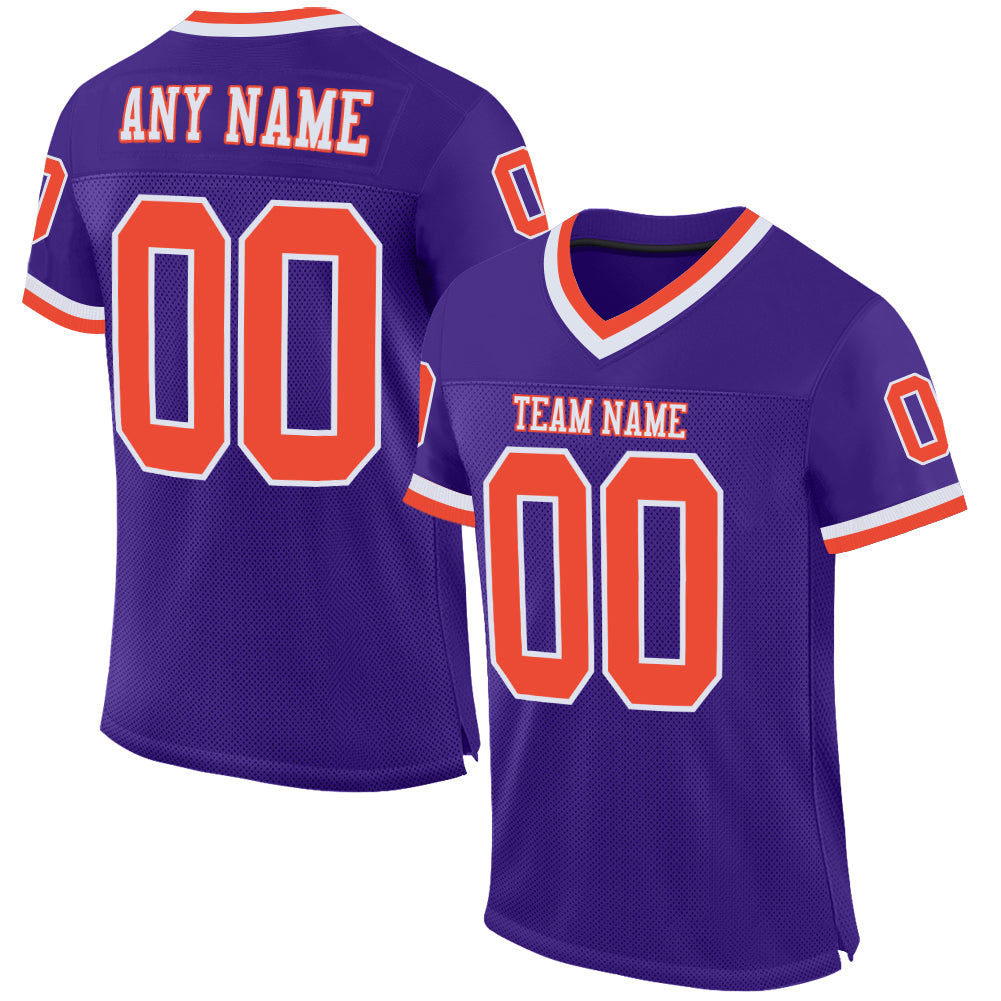 Custom Purple Orange-White Mesh Authentic Throwback Football Jersey - Sky-Custom
