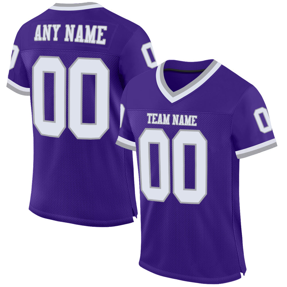 Custom Purple White-Gray Mesh Authentic Throwback Football Jersey - Sky-Custom