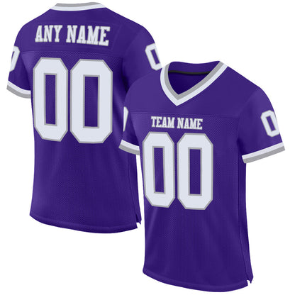 Custom Purple White-Gray Mesh Authentic Throwback Football Jersey - Sky-Custom