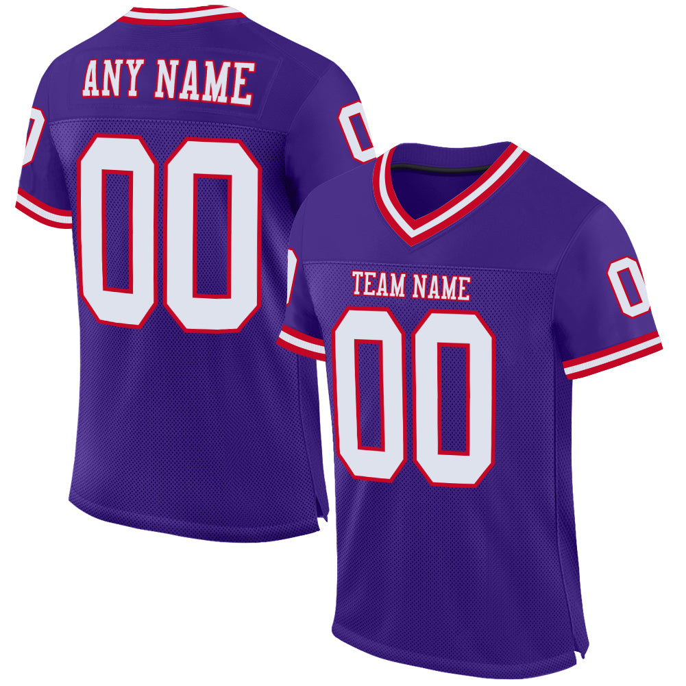 Custom Purple White-Red Mesh Authentic Throwback Football Jersey - Sky-Custom