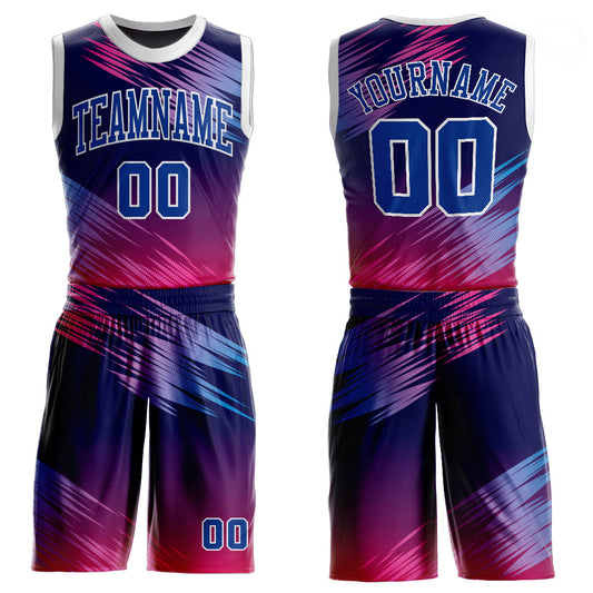 Custom Purple Royal-Pink Round Neck Sublimation Basketball Suit Jersey - Sky-Custom
