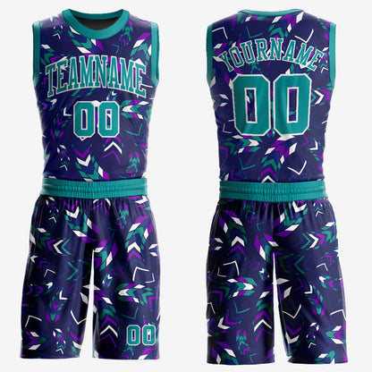 Custom Purple Aqua-White Music Festival Round Neck Sublimation Basketball Suit Jersey - Sky-Custom