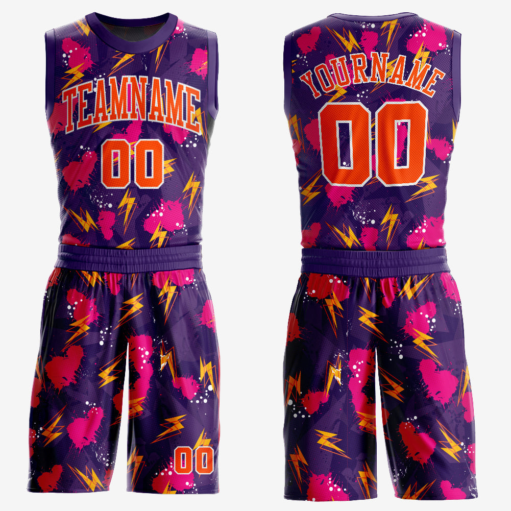 Custom Purple Orange-Gold Music Festival Round Neck Sublimation Basketball Suit Jersey - Sky-Custom