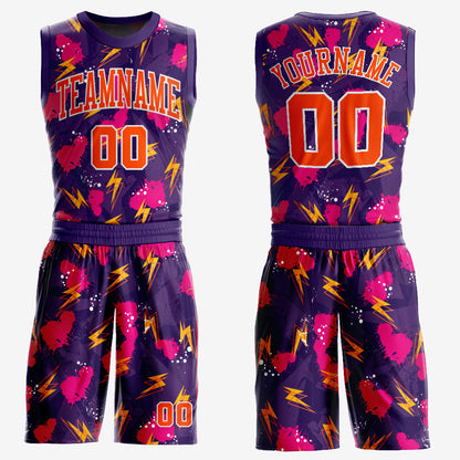 Custom Purple Orange-Gold Music Festival Round Neck Sublimation Basketball Suit Jersey - Sky-Custom