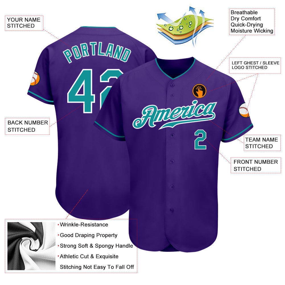 Custom Purple Teal-White Authentic Baseball Jersey - Sky-Custom