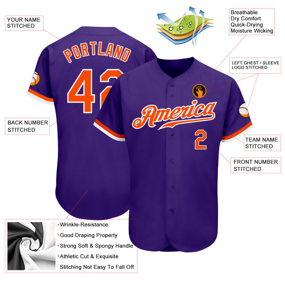 Custom Purple Orange-White Authentic Baseball Jersey - Sky-Custom