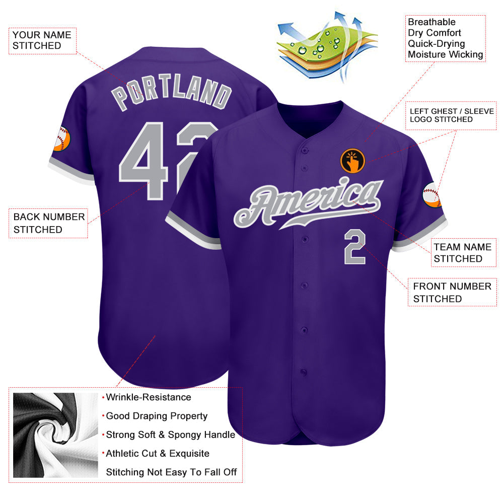 Custom Purple Gray-White Authentic Baseball Jersey - Sky-Custom