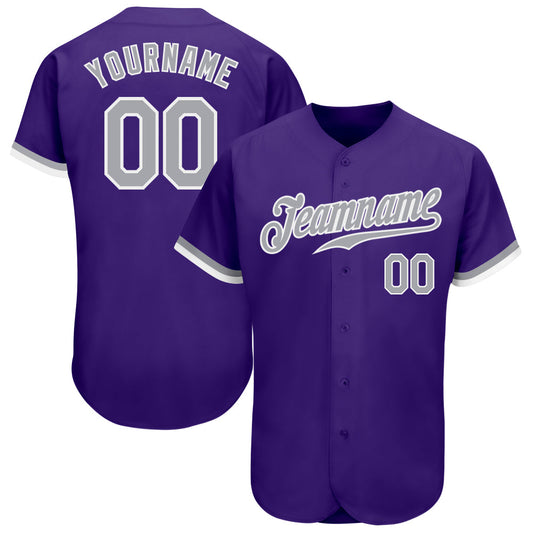 Custom Purple Gray-White Authentic Baseball Jersey - Sky-Custom