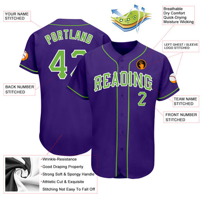 Custom Purple Neon Green-White Authentic Baseball Jersey - Sky-Custom