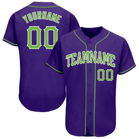 Custom Purple Neon Green-White Authentic Baseball Jersey - Sky-Custom