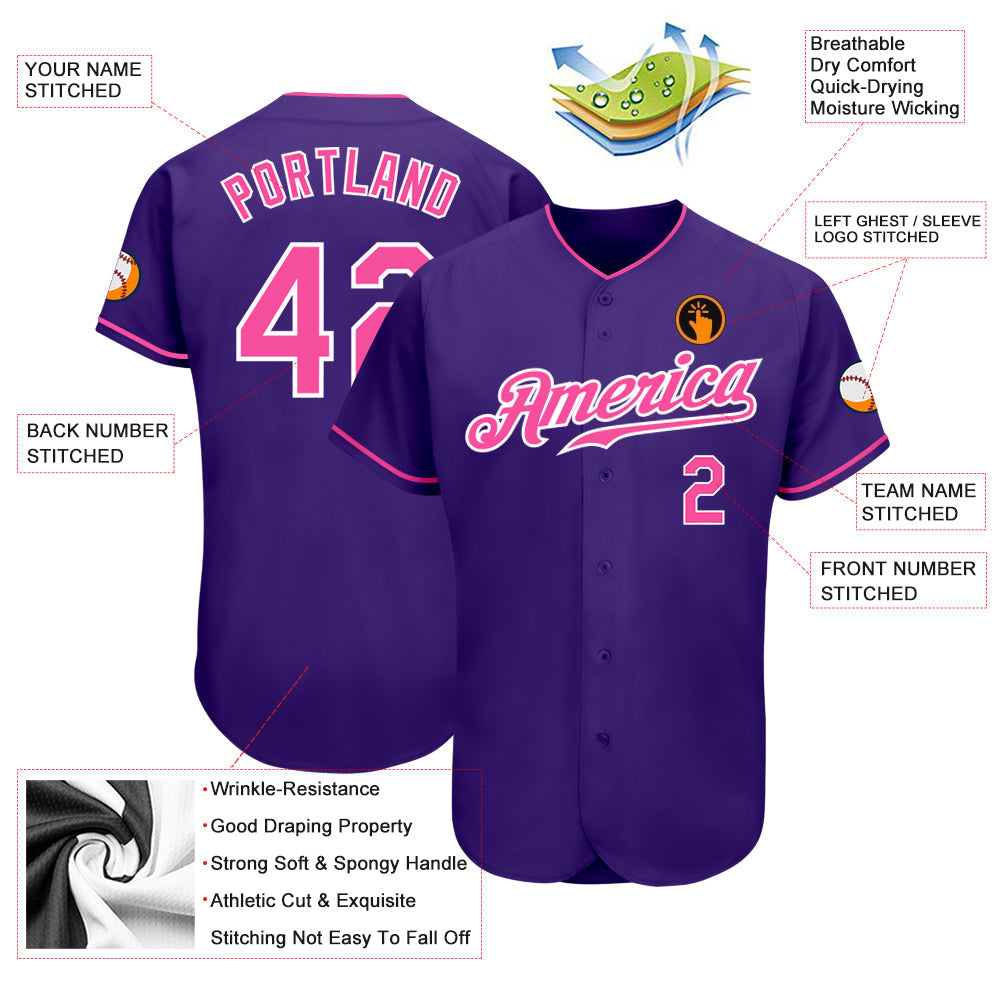 Custom Purple Pink-White Authentic Baseball Jersey - Sky-Custom