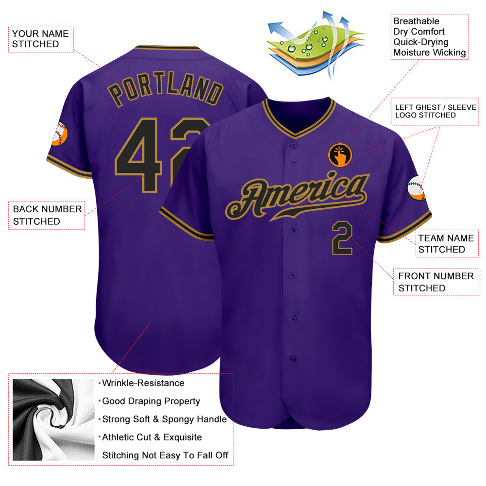 Custom Purple Black-Old Gold Authentic Baseball Jersey - Sky-Custom