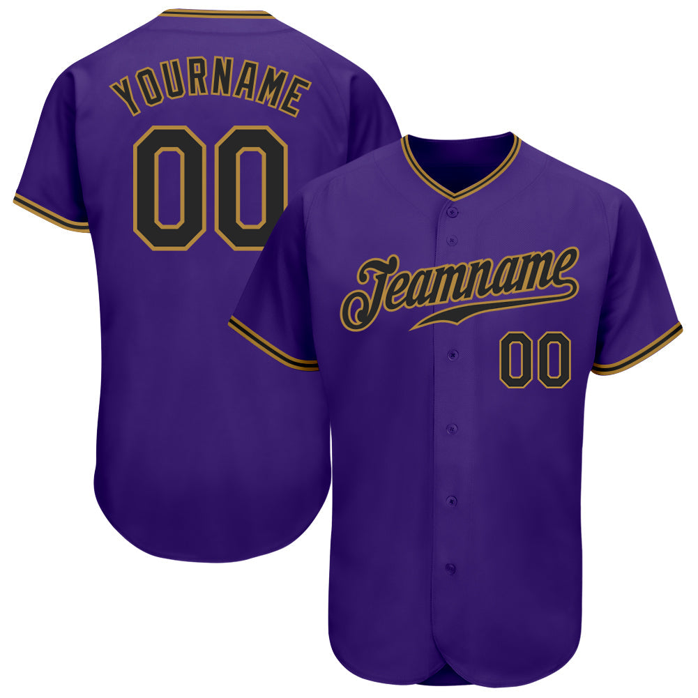 Custom Purple Black-Old Gold Authentic Baseball Jersey - Sky-Custom